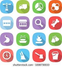 flat vector icon set - lighthouse vector, truck, diagram, atom core, market, magnifier, broken bone, stomach, fountain, flammable, flippers, watch, knife holder, turk, foam bucket