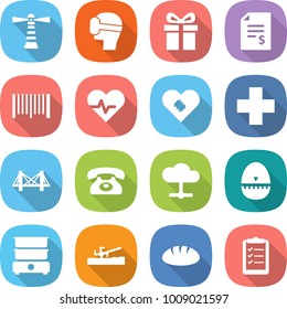 flat vector icon set - lighthouse vector, virtual mask, gift, account balance, bar code, heart pulse, pacemaker, cross, bridge, phone, cloud, egg timer, double boiler, soil cutter, bread