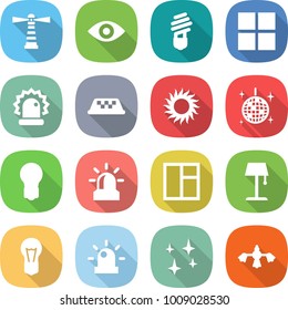 flat vector icon set - lighthouse vector, eye, bulb, window, alarm, taxi, sun, disco ball, floor lamp, siren, shining, hard reach place cleaning