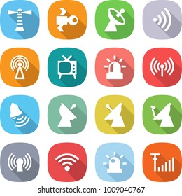 flat vector icon set - lighthouse vector, satellite, antenna, wireless, tv, alarm, bell, siren, signal