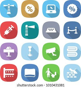 flat vector icon set - lighthouse vector, percent, notebook, syringe, taxi, vip fence, restaurant, laser, surveillance camera, towel, watering, sponge, toilet cleaning, construct garbage