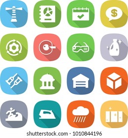 flat vector icon set - lighthouse vector, annual report, calendar, money message, around gear, cell corection, smart glasses, cleanser, crutch, goverment house, garage, 3d, surfer, iron, rain cloud