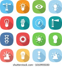 flat vector icon set - lighthouse vector, bulb, eye, lightning, traffic light, sun, alarm, laser, siren