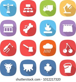 flat vector icon set - lighthouse vector, hierarchy, truck, table lamp, market, broken bone, flammable, curtain, welding, turk, rain cloud, cherry, cow, udder, maple leaf, foam bucket