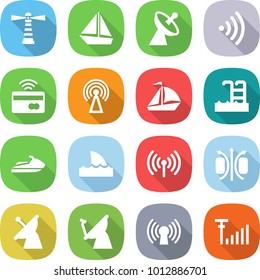 flat vector icon set - lighthouse vector, boat, satellite antenna, wireless, tap to pay, sail, pool, jet ski, shark flipper, magnetic field, signal
