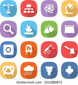 flat vector icon set - lighthouse vector, hierarchy, atom, table lamp, magnifier, flammable, flippers, curtain, ring button, led, welding, turk, pretzel, rain cloud, cow, maple leaf