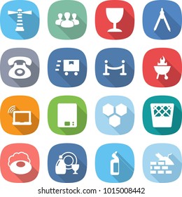 flat vector icon set - lighthouse vector, group, wineglass, drawing compasses, phone, fast deliver, vip fence, bbq, laptop wifi, kitchen scales, honeycombs, trash bin, soap, dish cleanser, toilet
