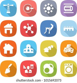 flat vector icon set - lighthouse vector, cell corection, round around, nano tube, home, virus, greate wall, bridge, mansion, houses, modern architecture, construction, architector, atom core