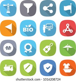 flat vector icon set - lighthouse vector, funnel, share, flag, bio, presentation, spinner, crypto currency, medal, medical label, ambulance sign, train, shield, handle washing