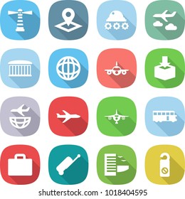 flat vector icon set - lighthouse vector, pointer, lunar rover, journey, airport building, globe, plane, package, shipping, bus, suitcase, hotel, do not distrub