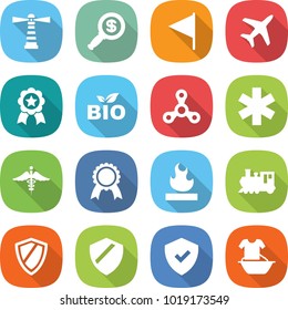 flat vector icon set - lighthouse vector, dollar magnifier, flag, plane, medal, bio, spinner, ambulance star, sign, flammable, train, shield, handle washing