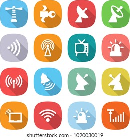 flat vector icon set - lighthouse vector, satellite, antenna, wireless, tv, alarm, bell, laptop wifi, siren, signal