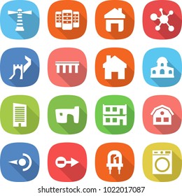 flat vector icon set - lighthouse vector, server, home, virus, great wall, bridge, mansion, skyscraper, slum, modular house, photon, electron, led, washing machine