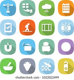 flat vector icon set - lighthouse vector, gift, cloud wireless, building, clipboard check, tourist, window, magnetic field, magnet, steam pan, toaster, cookies, mortar, berry, construct garbage