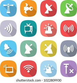 flat vector icon set - lighthouse vector, satellite, antenna, wireless, tv, alarm, bell, laptop wifi, siren, no signal