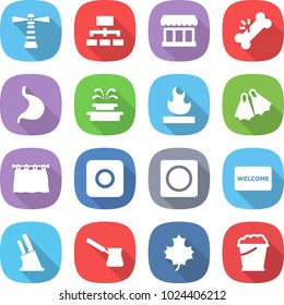 flat vector icon set - lighthouse vector, hierarchy, market, broken bone, stomach, fountain, flammable, flippers, curtain, ring button, welcome mat, knife holder, turk, maple leaf, foam bucket