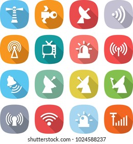 flat vector icon set - lighthouse vector, satellite, antenna, wireless, tv, alarm, bell, siren, signal