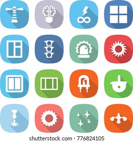 flat vector icon set - lighthouse vector, bulb brain, infinity power, window, traffic light, alarm, sun, switch, led, ladle, laser, shining, hard reach place cleaning