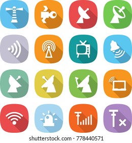 flat vector icon set - lighthouse vector, satellite, antenna, wireless, tv, bell, laptop wifi, siren, signal, no