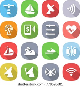 flat vector icon set - lighthouse vector, boat, satellite antenna, wireless, mobile pay, equalizer, heart pulse, sail, surfer, jet ski, magnetic field