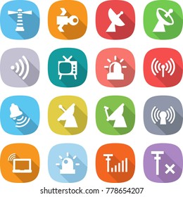 flat vector icon set - lighthouse vector, satellite, antenna, wireless, tv, alarm, bell, laptop wifi, siren, signal, no