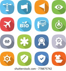 flat vector icon set - lighthouse vector, flag, eye, plane, bio, presentation, rocket, crypto currency, ambulance star, medal, handwheel, shield, handle washing