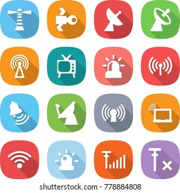 flat vector icon set - lighthouse vector, satellite, antenna, tv, alarm, wireless, bell, laptop wifi, siren, signal, no