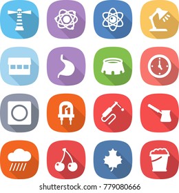 flat vector icon set - lighthouse vector, atom, table lamp, market, stomach, stadium, watch, ring button, led, welding, turk, rain cloud, cherry, maple leaf, foam bucket