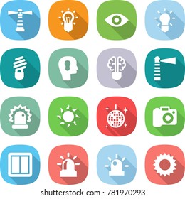 flat vector icon set - lighthouse vector, bulb, eye, head, brain, alarm, sun, disco ball, camera, power switch, siren
