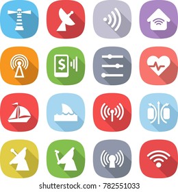 flat vector icon set - lighthouse vector, satellite antenna, wireless, home, mobile pay, equalizer, heart pulse, sail boat, shark flipper, magnetic field