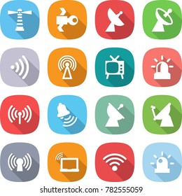 flat vector icon set - lighthouse vector, satellite, antenna, wireless, tv, alarm, bell, laptop wifi, siren