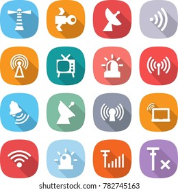 flat vector icon set - lighthouse vector, satellite, antenna, wireless, tv, alarm, bell, laptop wifi, siren, signal, no