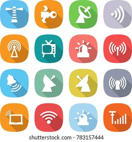 flat vector icon set - lighthouse vector, satellite, antenna, wireless, tv, alarm, bell, laptop wifi, siren, signal