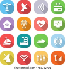 flat vector icon set - lighthouse vector, satellite antenna, wireless, tap to pay, home, heart pulse, monitor, sail boat, pool, jet ski, magnetic field, setup, signal