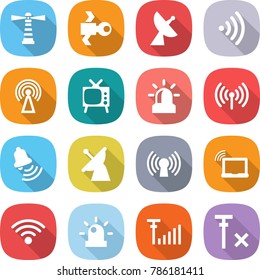 flat vector icon set - lighthouse vector, satellite, antenna, wireless, tv, alarm, bell, laptop wifi, siren, signal, no