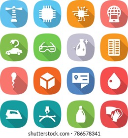 flat vector icon set - lighthouse vector, chip, notebook globe, electric car, smart glasses, cleanser, pills blister, sperm, 3d, location details, drop, iron, drawing pen, wiping