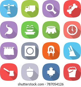 flat vector icon set - lighthouse vector, truck, magnifier, broken bone, stomach, fountain, stadium, watch, curtain, ring button, led, knife holder, turk, acorn, maple leaf, foam bucket