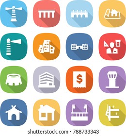 flat vector icon set - lighthouse vector, bridge, project, modern architecture, school, architector, stadium, office, tax, airport tower, bungalow, house, skysrcapers cleaning, skyscrapers