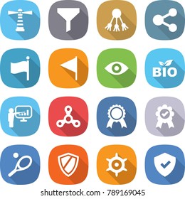 flat vector icon set - lighthouse vector, funnel, share, flag, eye, bio, presentation, spinner, medal, tennis, shield, handwheel