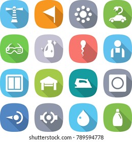 flat vector icon set - lighthouse vector, flag, round around, electric car, smart glasses, cleanser, sperm, workman, power switch, garage, iron, ring button, photon, connect, drop