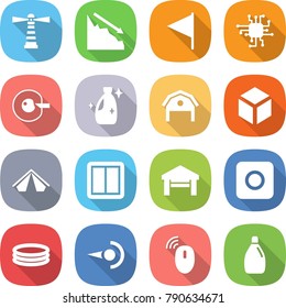 flat vector icon set - lighthouse vector, crisis, flag, chip, cell corection, cleanser, barn, 3d, tent, power switch, garage, ring button, inflatable pool, photon, wireless mouse