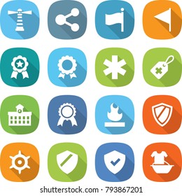 flat vector icon set - lighthouse vector, share, flag, medal, ambulance star, medical label, university, flammable, shield, handwheel, handle washing