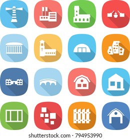 flat vector icon set - lighthouse vector, store, mansion, drawbridge, airport building, church, hangare, modern architecture, school, bridge, house, home, window, blocks, fence, barn