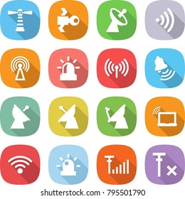 flat vector icon set - lighthouse vector, satellite, antenna, wireless, alarm, bell, laptop wifi, siren, signal, no