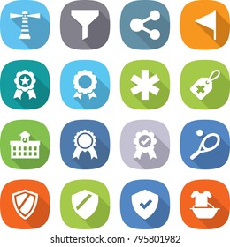 flat vector icon set - lighthouse vector, funnel, share, flag, medal, ambulance star, medical label, university, tennis, shield, handle washing