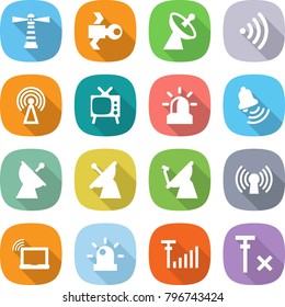 flat vector icon set - lighthouse vector, satellite, antenna, wireless, tv, alarm, bell, laptop wifi, siren, signal, no