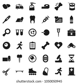 Flat vector icon set - liquid soap vector, potato, microscope, measuring, clipboard, roller Skates, skateboard, sports nutrition, water bottle, fitness mat, heart monitor, cross, bone, run, stadium