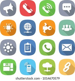 flat vector icon set - loudspeaker vector, phone, call, message, chip, globe connect, satellite, group, round around, clipboard, mail, consolidated cargo, mobile, cloud, link