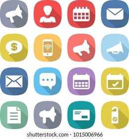 flat vector icon set - loudspeaker vector, woman, calendar, mail, money message, phone wireless, megafon, sms, terms, document, envelope, do not distrub