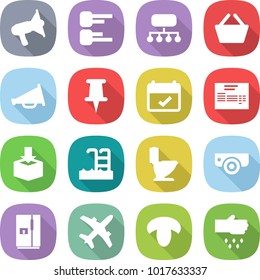 flat vector icon set - loudspeaker vector, diagram, structure, basket, pin, terms, invoice, package, pool, toilet, surveillance camera, fridge, plane, mushroom, sow